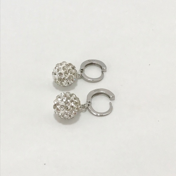 Silver 925 Crystal Ball Stud Dangle Party Earrings - Picture 3 of 4